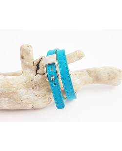 Bracelet double tour veau turquoise