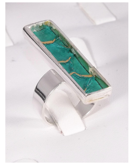Bague plaquée argent et tilapia vert Bague plaquée argent et tilapia vert
