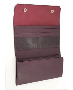 Portefeuille compagnon veau bordeaux et lézard bordeaux