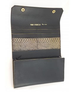 Compagnon en veau noir et python noir/doré