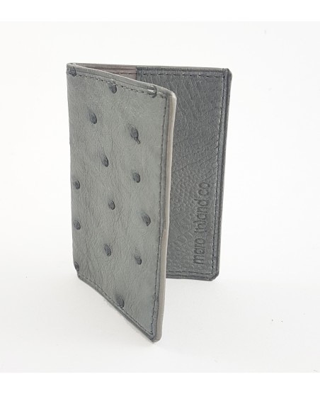 Porte-cartes autruche grise et veau nubucké gris Porte-cartes autruche grise et veau nubucké gris