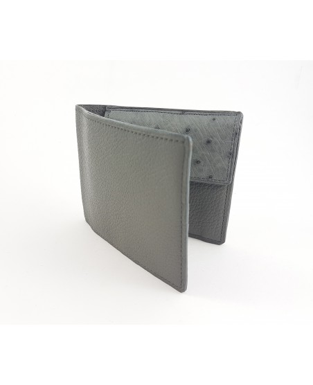 Portefeuille homme en veau et autruche gris Portefeuille homme en veau et autruche gris