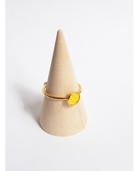 Bague plaquée or et lézard jaune