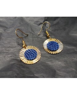 Boucles d'oreille plaquée or et lézard bleu