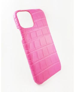 coque Iphone  11 Pro cuir alligator rose fait en france