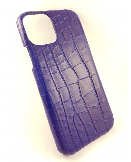 coque Iphone  11 Pro Max cuir alligator bleu fait en france