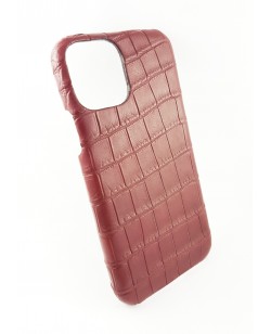 coque Iphone  11 Pro cuir alligator bordeaux fabriqué en France