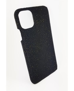 coque Iphone  11 Pro Max cuir galuchat noir et doré fabriqué en France