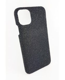 coque Iphone  11 Pro Max cuir galuchat noir fabriqué en France