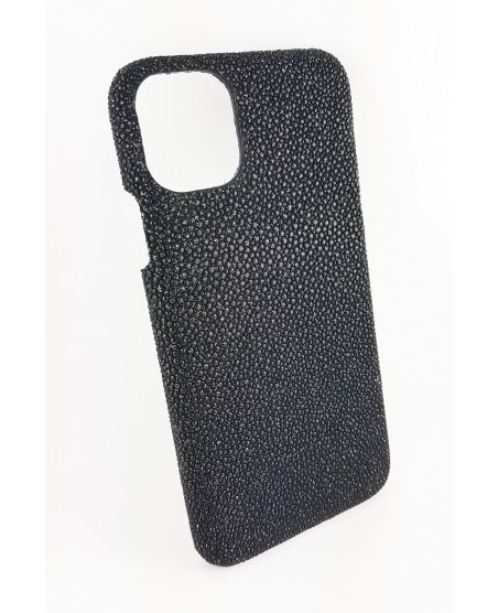 coque Iphone  11 Pro Max cuir galuchat noir fabriqué en France