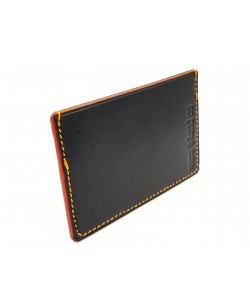 porte cartes veau tannage végétal noir et orange