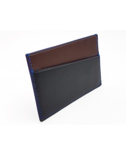 porte cartes veau tannage végétal noir marron et bleu