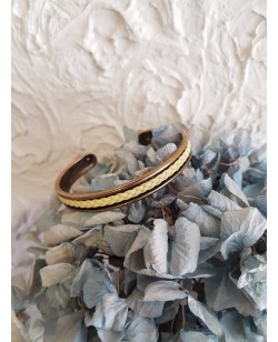 bracelet jonc rigide et cuir tressé jaune