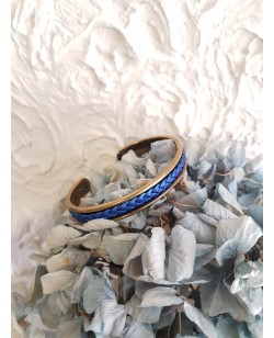 Bracelet jonc rigide et cuir bleu nacré