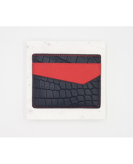 Porte-cartes-alligator noir et rouge