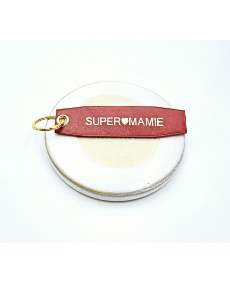 porte clés en cuir veau rouge lisse personnalisation dorée